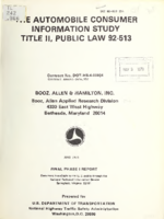 The automobile consumer information study Title II Public law 92513  final phase 1 report
