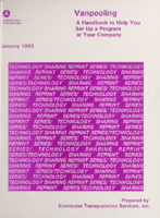 Vanpooling A Handbook to Help You Set Up a Program at Your Company