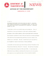 Speeches by Under Secretary of Transportation John W Barnum April 1974