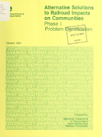 Alternative Solutions to Railroad Impacts on Communities Problem Definition Phase I Summary Report