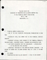 Talking Points for Secretary of Transportation Elizabeth Hanford Dole to the Financial Womens Association