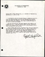 Message from Elizabeth Hanford Dole US Secretary of Transportation