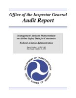 Management Advisory Memorandum on Airline Safety Data for Consumers Federal Aviation Administration