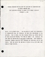 Remarks Prepared for Delivery by Secretary of Transportation Elizabeth Hanford Dole for Videotaped Message in Honor of Dr Robert Schuller