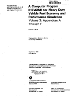 Computer Program HEVSIM for Heavy Duty Vehicle Fuel Economy and Performance Simulation Volume III Appendices A through F