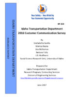 Idaho Transportation Department 2016 Customer Communication Survey