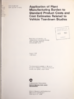 Application of Plant Manufacturing Burden to Standard Product Costs and Cost Estimates Related to Vehicle Teardown Studies