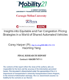 Insights into Equitable and Fair Congestion Pricing Strategies in a World of Shared Automated Vehicles