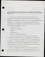 Opening Statement of the Honorable Andrew L Lewis Secretary of Transportation on FY 1982 Budget Before the Senate Appropriations Subcommittee on Transportation