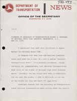 Comments by Secretary of Transportation Claude S Brinegar at National Press Club Luncheon