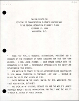 Talking Points for Secretary of Transportation Elizabeth Hanford Dole to the General Federation of Womens Clubs