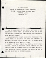 Talking Points for Secretary of Transportation Elizabeth Hanford Dole at NHTSAs 20th Anniversary of Highway Safety