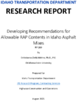 Developing Recommendations for Allowable RAP Contents in Idaho Asphalt Mixes