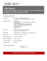 Cognitive Attention Models for Driver Engagement in Intelligent and Semiautonomous Vehicles