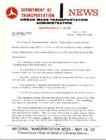 Department of Transportation News Urban Mass Transportation Administration
