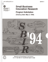 Small Business Innovation Research  Program Solicitation Closing Date  May 3 1994