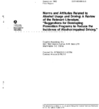 Norms and Attitudes Related to Alcohol Usage and Driving A Review of the Relevant Literature Suggestions for Developing Prevention Programs to Reduce the Incidence of AlcoholImpaired Driving