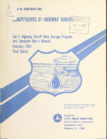 Constituents of Highway Runoff Volume V Highway Runoff Data Storage Program and Computer Users Manual