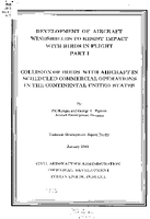 Development of Aircraft Windshields to Resist Impact with Birds in Flight Part I Collision of Birds with Aircraft in Scheduled Commercial Operations in the Continental United States