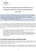 The US Marine Transportation System in the National Ocean Policy Response of the Committee on the Marine Transportation System July 13 2011
