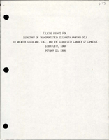 Talking Points for Secretary of Transportation Elizabeth Hanford Dole to Greater Siouxland Inc and the Sioux City Chamber of Commerce