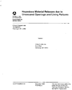 Hazardous material releases due to unsecured openings and lining failures volume 1