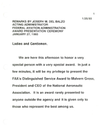 FAA Acting Administrator Joseph M Del Balzo Speeches January 1993