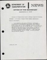 Statement by Secretary of Transportation Claude S Brinegar About the Death of Deputy Federal Highway Administrator Ralph R Bartelsmeyer