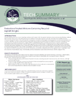 Evaluation of Asphalt Mixtures Containing Recycled Asphalt Shingles Tech Summary