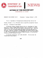 Department of Transportation News Releases October 1974