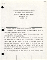 Talking Points Prepared for Delivery by Secretary Elizabeth Hanford Dole Reception to Welcome Summer Interns