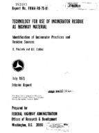Technology for Use of Incinerator Residue as Highway Material  Identification of Incinerator Practices and Residue Sources