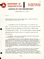 Statement by Secretary of Transportation John A Volpe at Cleveland Press Conference