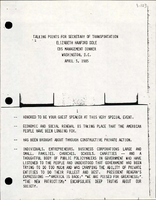 Talking Points for Secretary of Transportation Elizabeth Hanford Dole CBS Management Dinner