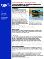 Factors That Influence the Variability of Concrete Surface Resistivity of Field Cast Samples Summary