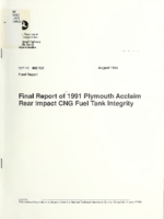 Final report of 1991 Plymouth Acclaim rear impact CNG fuel tank integrity