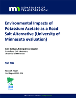 Environmental Impacts of Potassium Acetate as a Road Salt Alternative University of Minnesota
