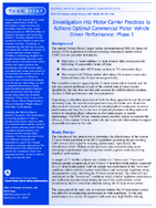 Investigation into Motor Carrier Practices to Achieve Optimal CMV Driver Performance Phase I
