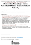 Asset Management Integration Case Study  Metropolitan Atlanta Rapid Transit Authority and AtlantaRegion Transit Link Authority
