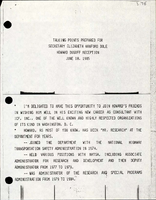 Talking Points Prepared for Secretary Elizabeth Hanford Dole Howard Dugoff Reception