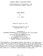 Field evaluation of viscosity and penetrationgraded asphalt cements  asphalt cement consistency study  final report