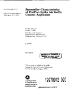 Personality Characteristics of PrePoststrike Air Traffic Control Applicants
