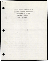 Remarks Prepared for Delivery by Secretary of Transportation Elizabeth Hanford Dole at the Liberty Baptist College