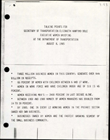 Talking Points for Secretary of Transportation Elizabeth Hanford Dole Executive Women Briefing at the Department of Transportation