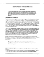 Innovation in transportation