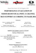 Performance Evaluation of Missouri DOT DualPost UChannel Sign Support According to MASH 2016