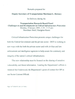 Remarks prepared for Deputy Secretary of Transportation Mortimer L Downey for Delivery during the Transportation Research Board Panel Challenges to and Developments in Critical Infrastructure Protection