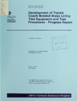 Development of Transit Coach Bonded Brake Lining Test Equipment and Test Procedures Progress Report