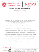 Speeches by Deputy Under Secretary of Transportation John P Olsson 1972