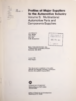 Profiles of Major Suppliers to the Automotive Industry Vol 5 Multinational Automotive Parts and Components Suppliers